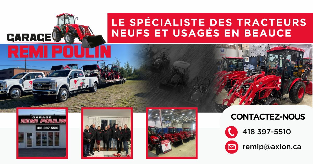 tracteur Tym St-Joseph, Kubota, John Deere en Beauce, Tracteur Mc Cormick, tracteur Mahindra, chargeuse Metavic, tracteur en Beauce, machinerie agricole et forestière en Beauce Garage Rémi Poulin, tracteur Tym, Kubota, John Deere, Mc Cormick, Mahindra, chargeuse Metavic, tracteur en Beauce, machinerie agricole et forestière en Beauce